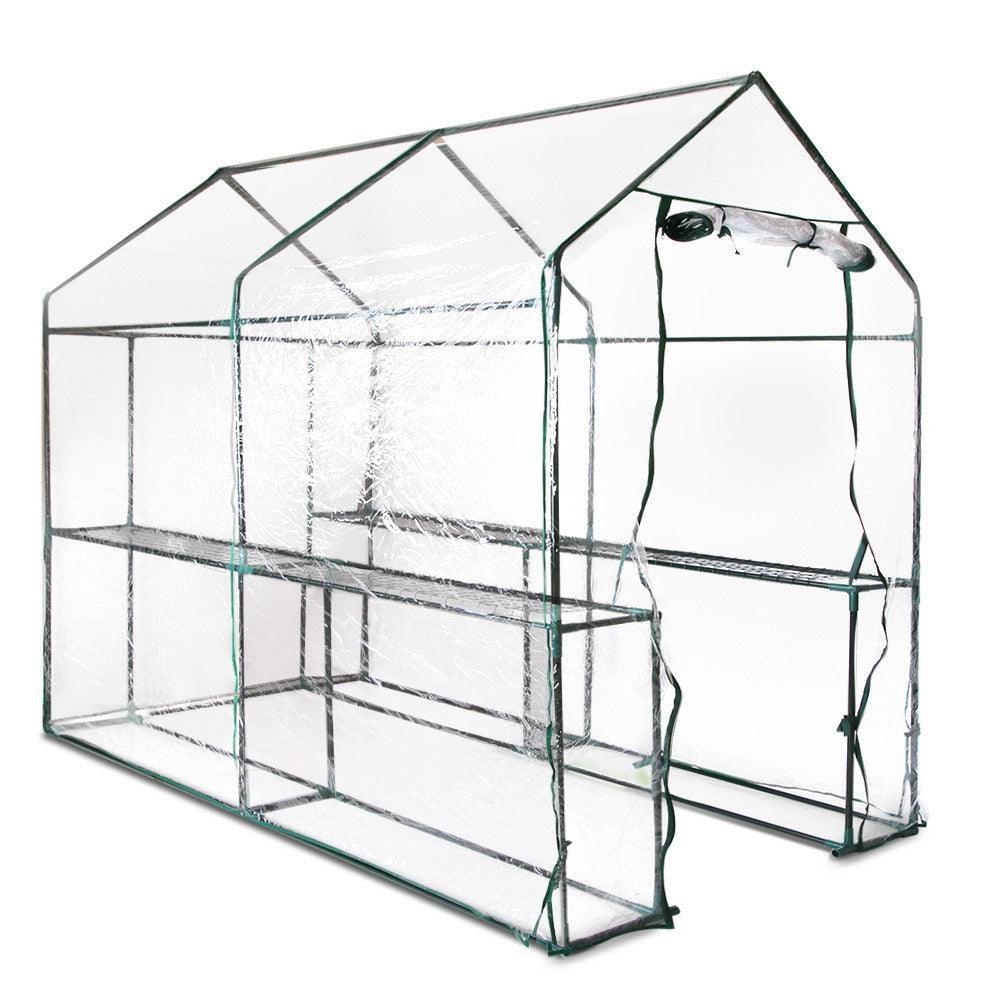 Greenfingers Greenhouse 1.2x1.9x1.9M Walk in Green House Tunnel Clear Garden Shed 4 Shelves - Ozstylz