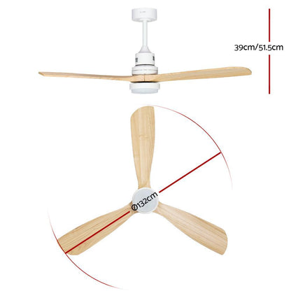 Devanti 52'' Ceiling Fan AC Motor LED Light Remote - Light Wood - Ozstylz